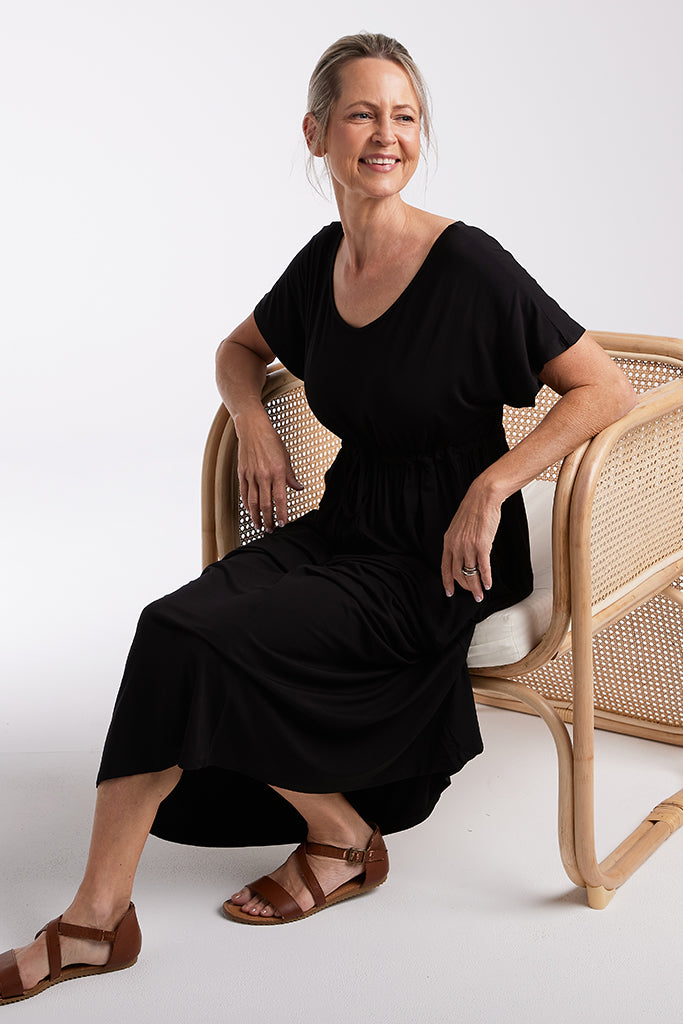 Casual black bamboo dress for summer.