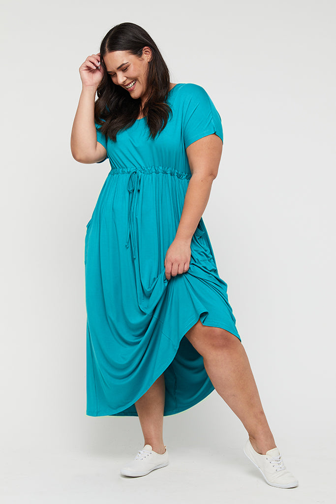 Maxi dress in teal for plus size women