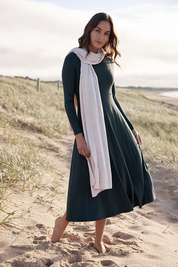 Forest green midi length bamboo dress.