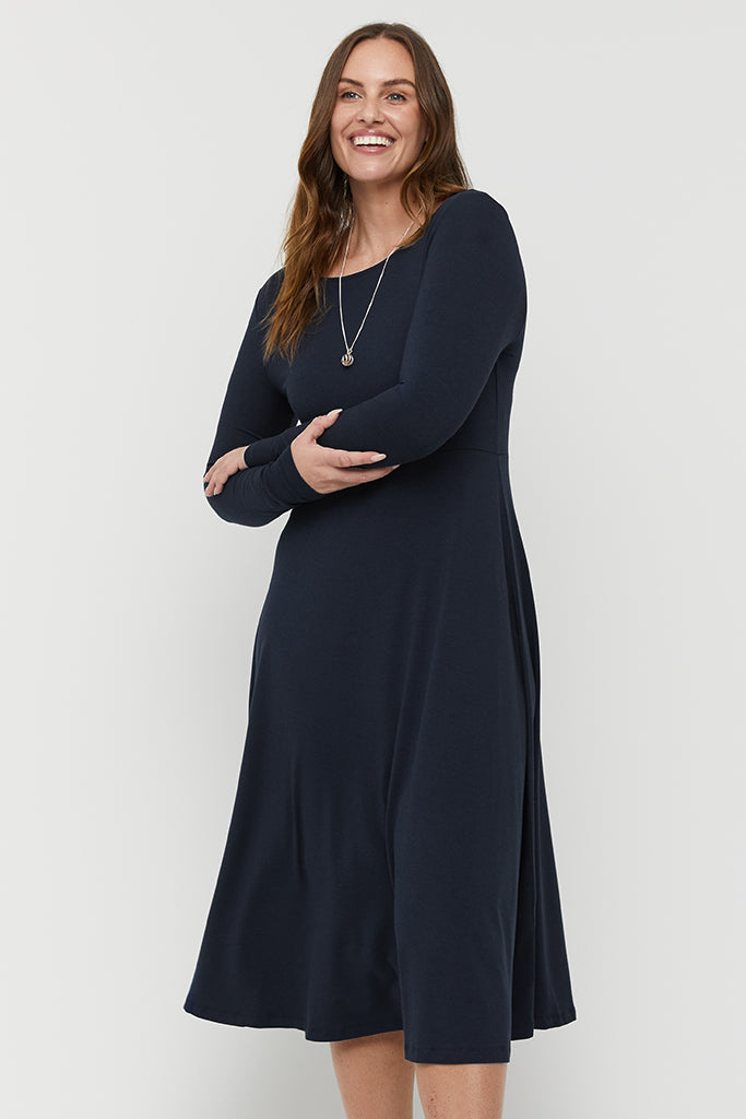 Classic long sleeve bamboo dress, perfect for everyday casual or office wear.