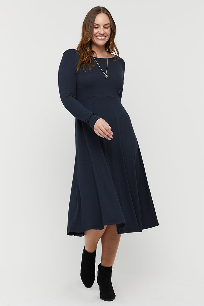 Dark Navy bamboo dress, perfect for layering and transitional weather.