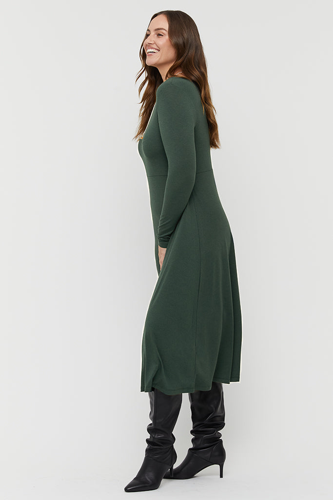 Breathable bamboo dress in forest green.
