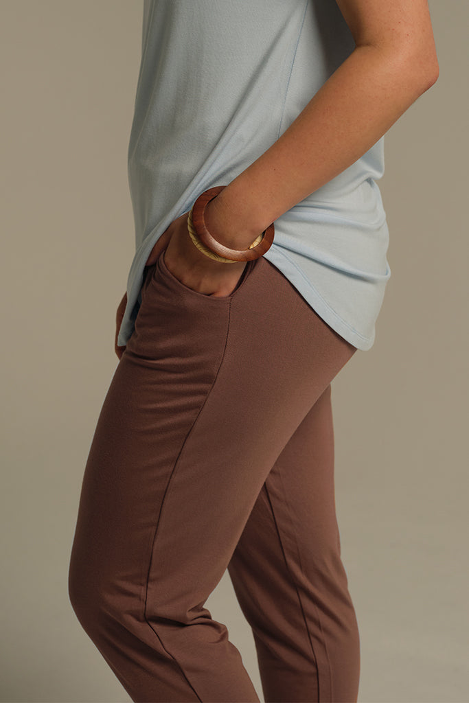 a side view of the peggy bamboo pants with side pockets