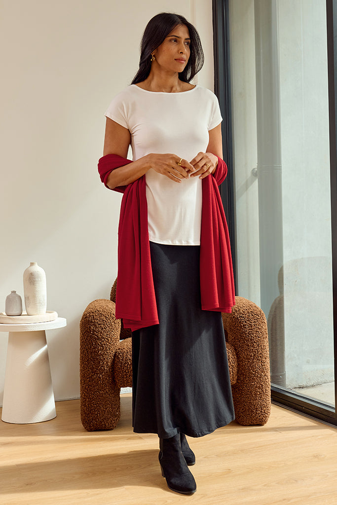 Bamboo & Recycled Cashmere Wool Travel Wrap - True Red