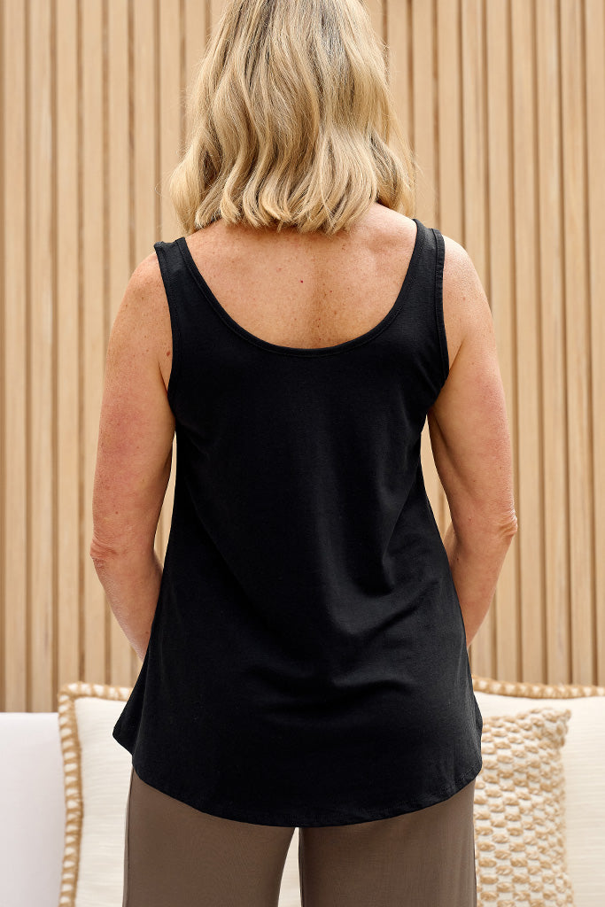 Bamboo Linen Relaxed Singlet - Black