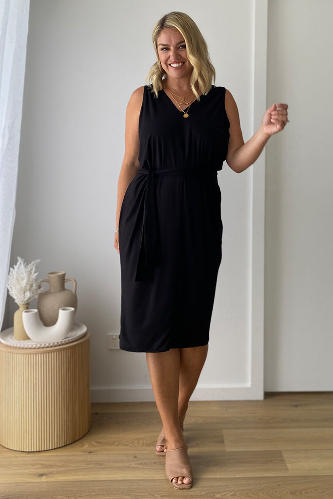 Black reversible bamboo dress with relaxed fit.