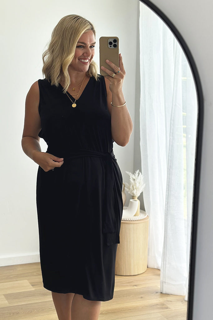 Black bamboo dress with v neck line