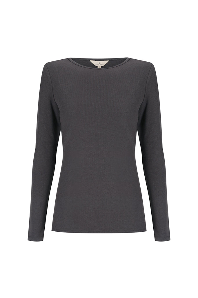 Ribbed Boatneck Top - Charcoal
