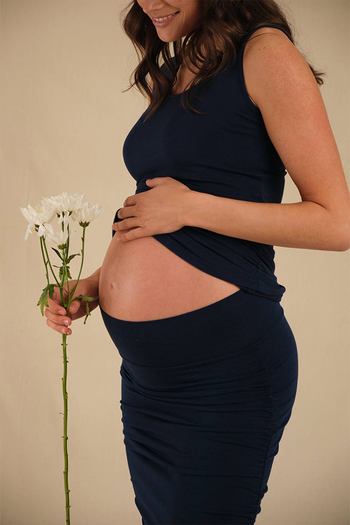 maternity skirt with stretchy waistband in navy colour