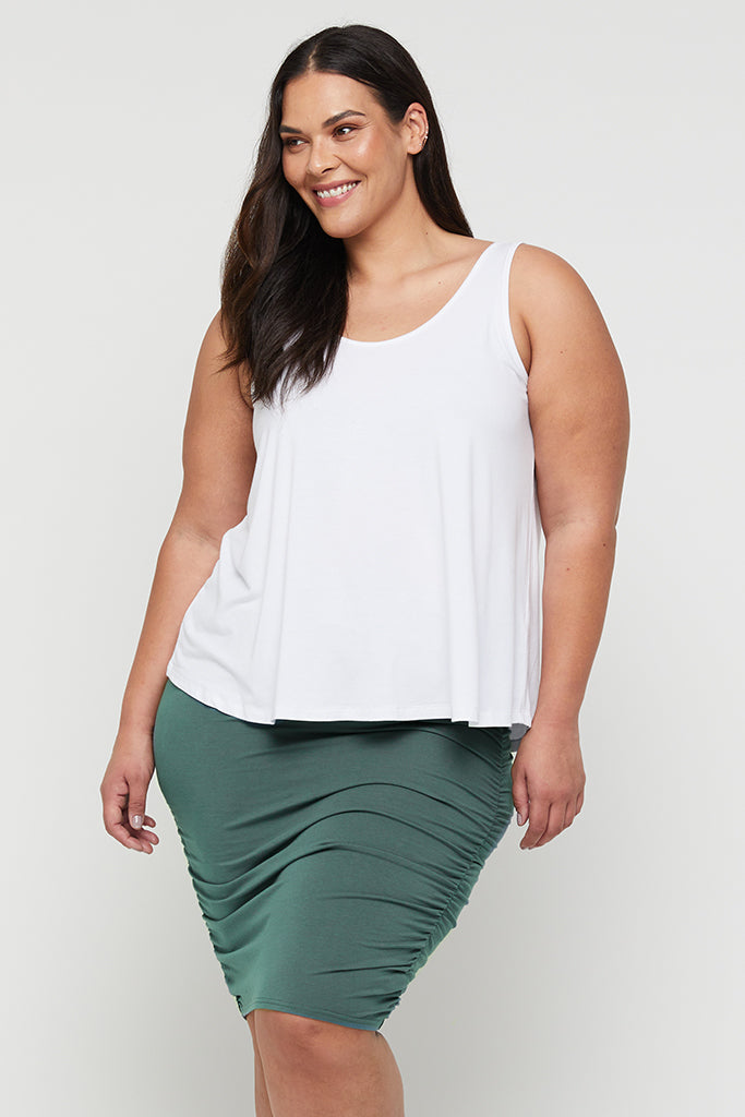 plus size bamboo ruched skirt in light green colourway