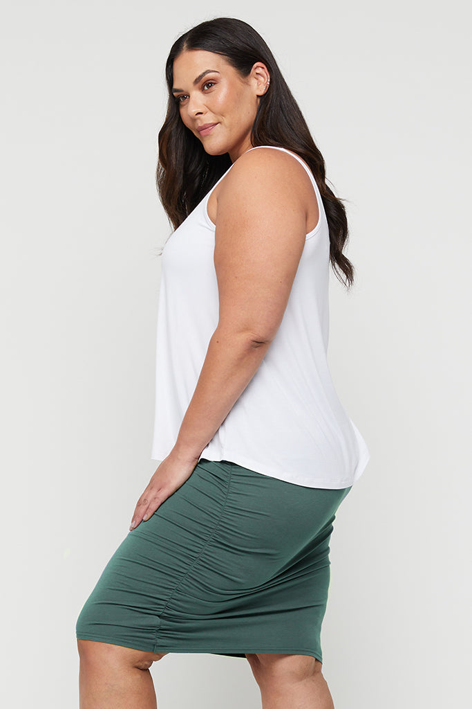 curvy bamboo skirt knee length with the side ruching detail