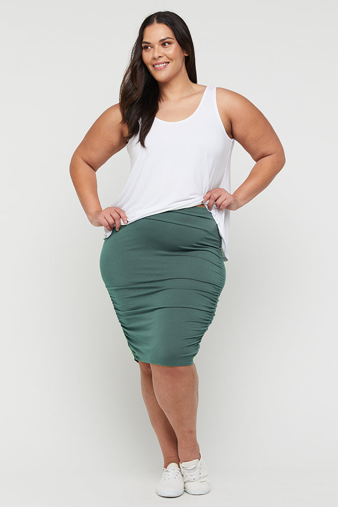 stretchy bamboo skirt with the ruching detail and high waist