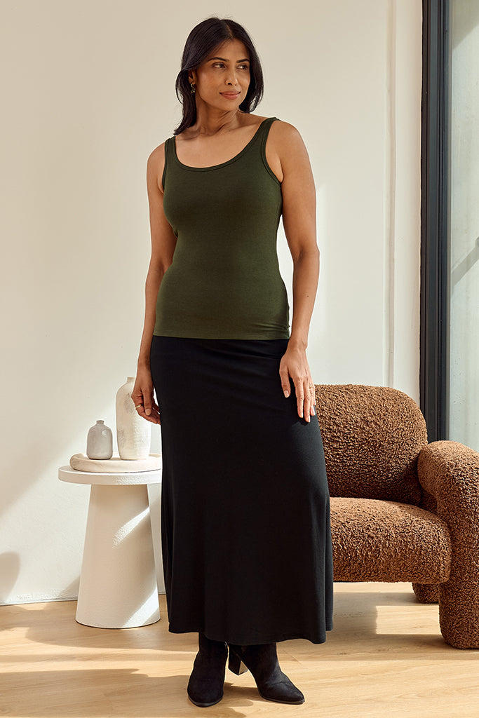 Bamboo Scoop Singlet - Moss