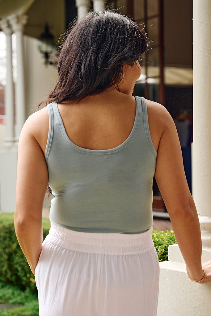 Bamboo Scoop Singlet - Steel Blue