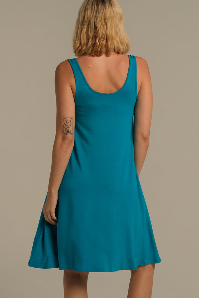 Back view of bamboo teal summer dress