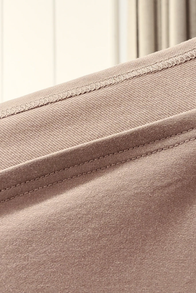 Close-up of the taupe bamboo French terry fabric
