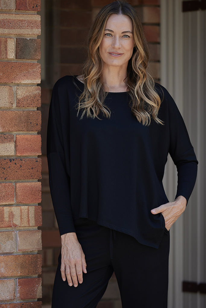 French Terry Relax Boatneck - Black