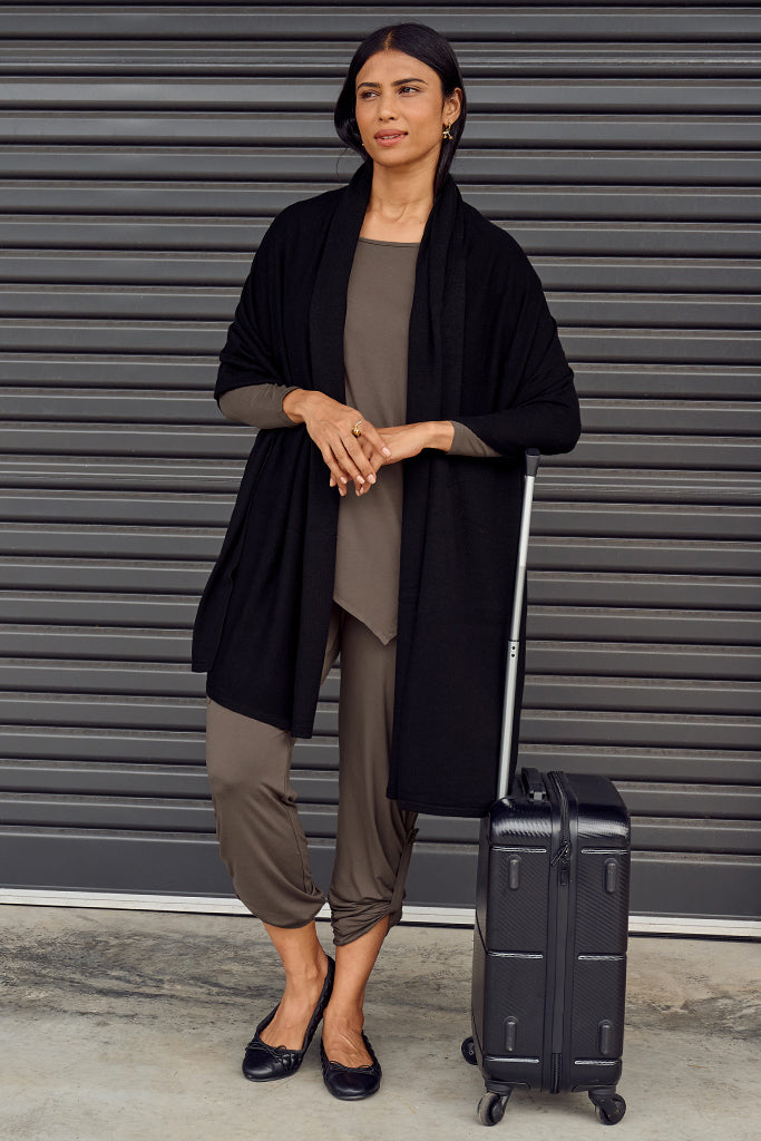 Bamboo & Recycled Cashmere Wool Travel Wrap - Black