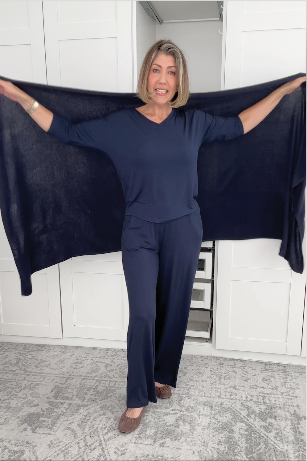 Bamboo & Recycled Cashmere Wool Travel Wrap - Dark Navy
