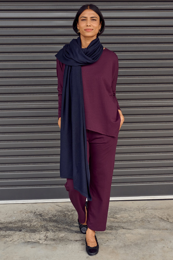 Bamboo & Recycled Cashmere Wool Travel Wrap - Dark Navy