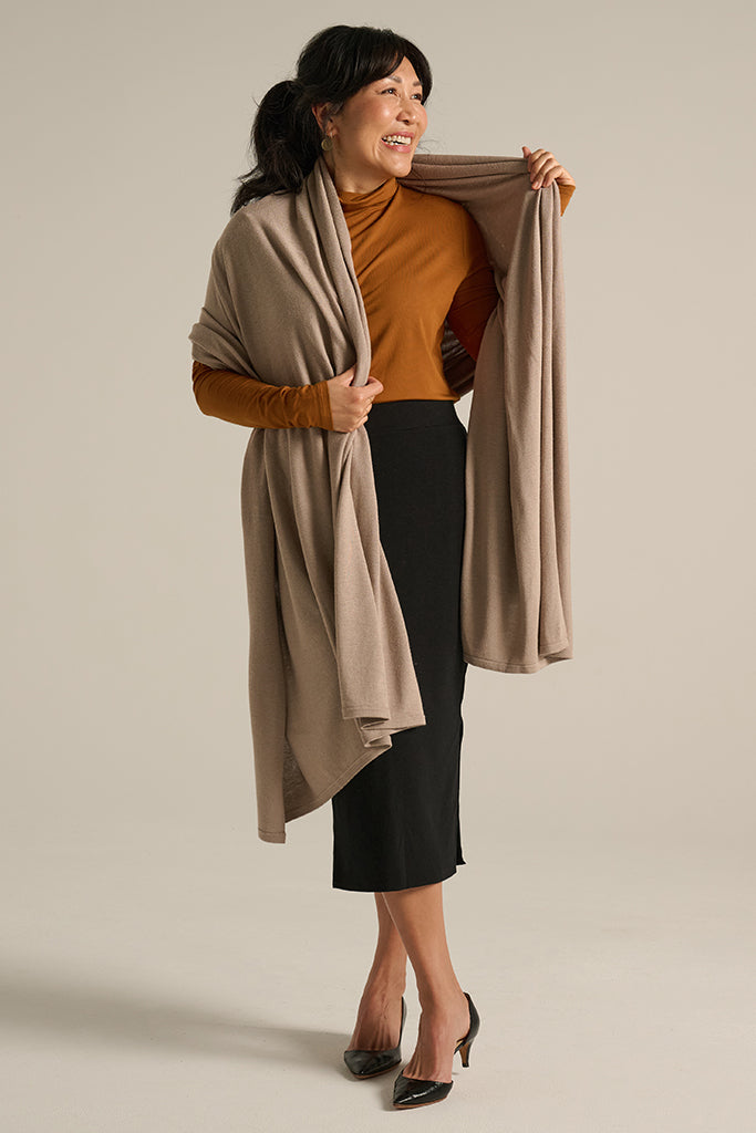 Bamboo & Recycled Cashmere Wool Travel Wrap - Mushroom