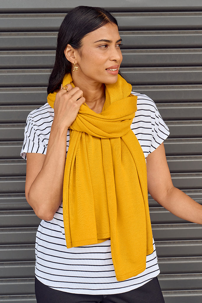Bamboo & Recycled Cashmere Wool Travel Wrap - Mustard