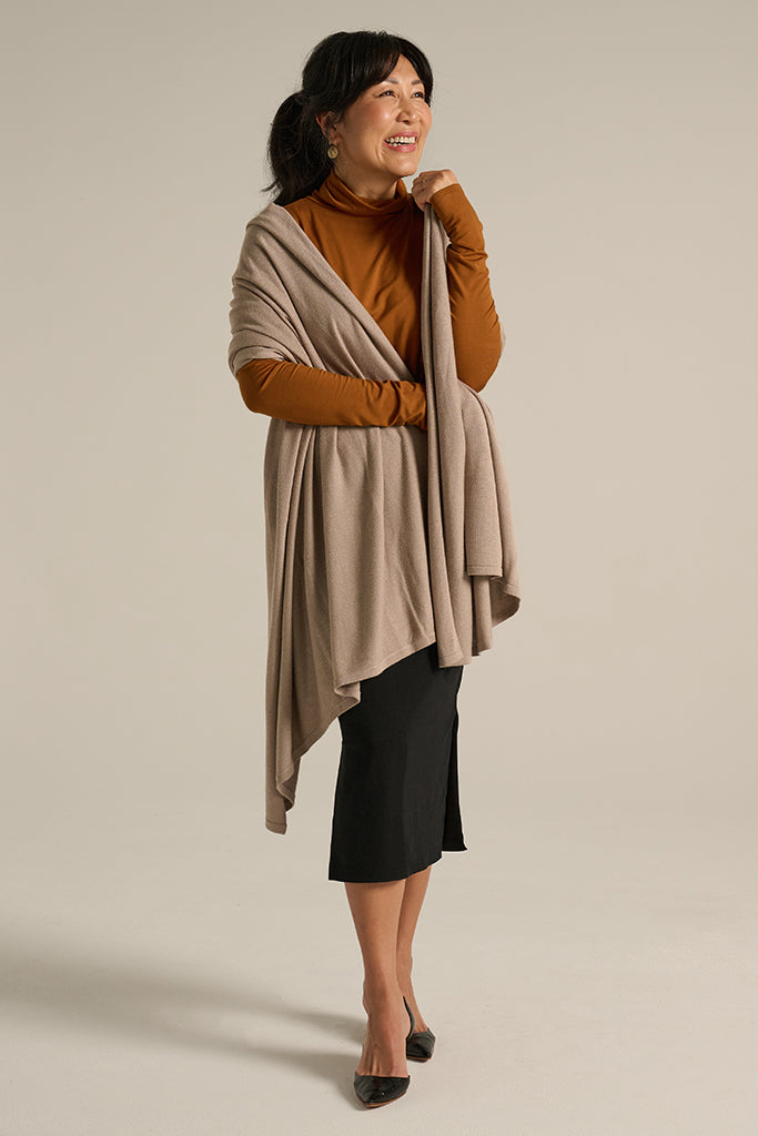 Bamboo & Recycled Cashmere Wool Travel Wrap - Mushroom