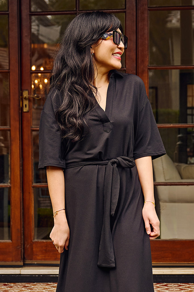 French Terry Vivienne Dress - Black