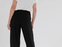 video featuring wide leg luxe pants with comfy stretchy waistband that can be folded down