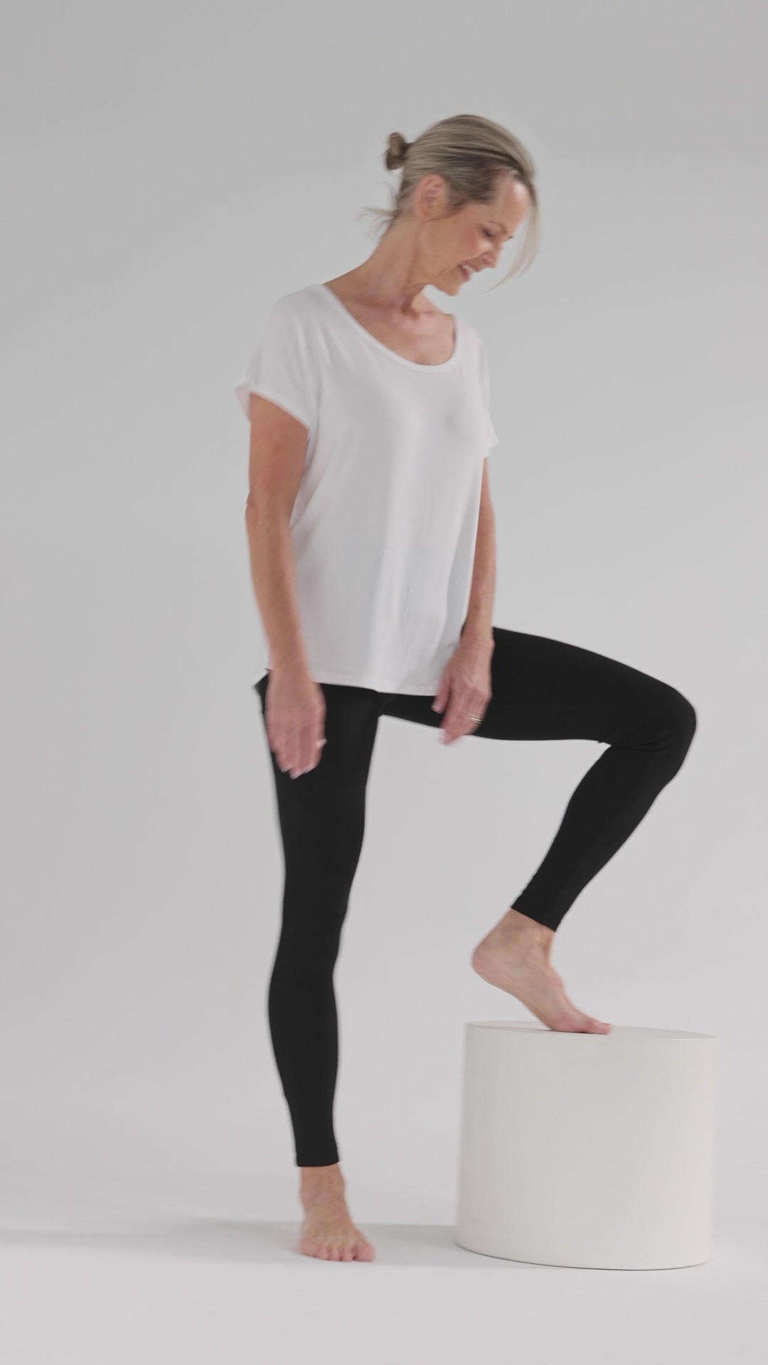 a woman wearing soft bamboo leggings with a flexible waistband