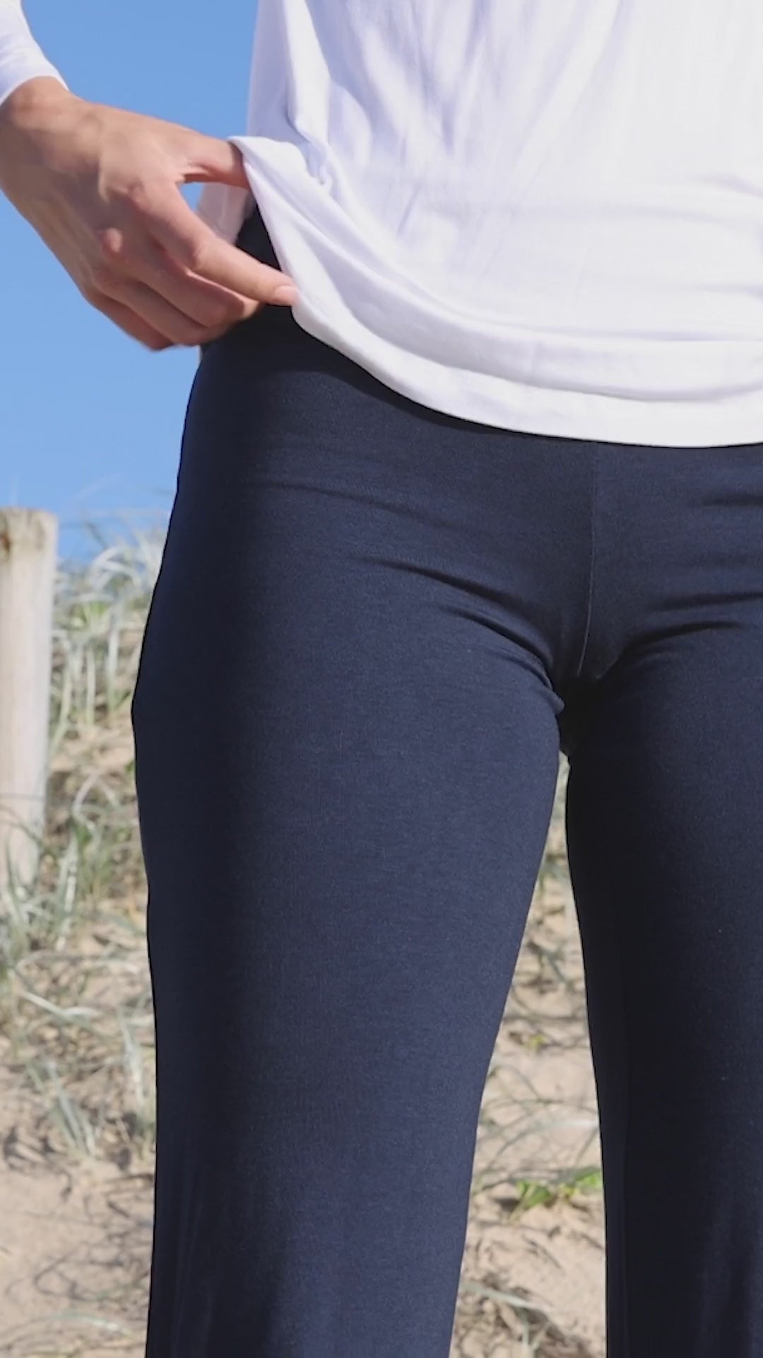Essential pants in dark navy, crafted for comfort, stretch, and everyday wear