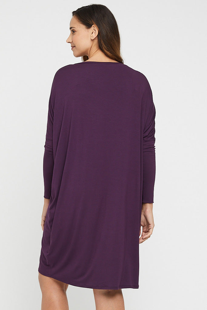 Soft and stretchy maternity bamboo dress in plum.