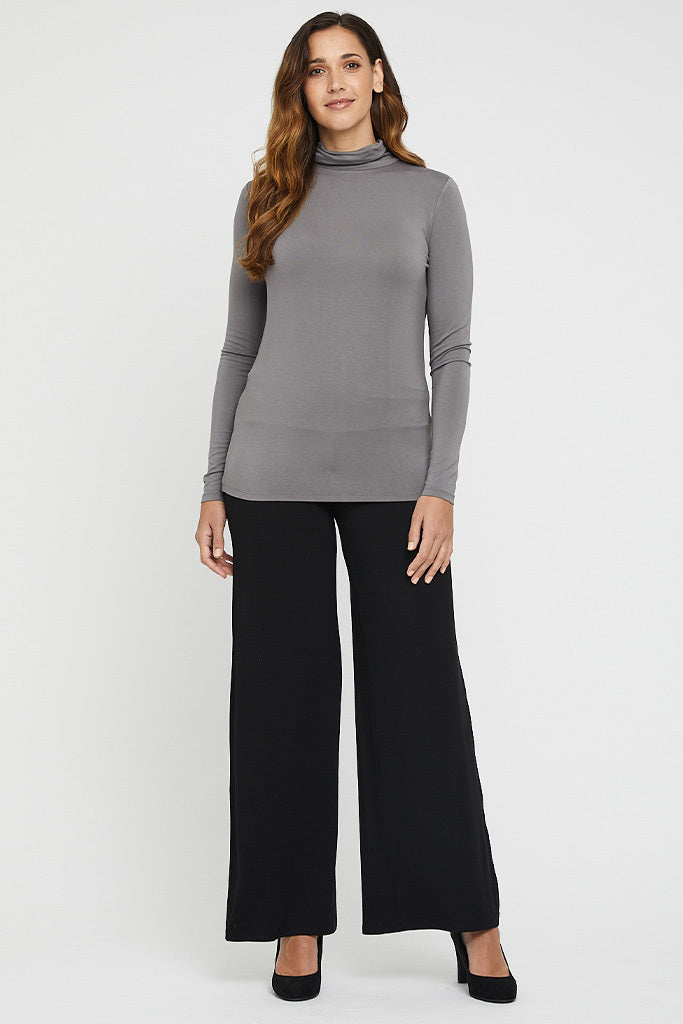 a model wearing bamboo luxe wide leg pants in long length