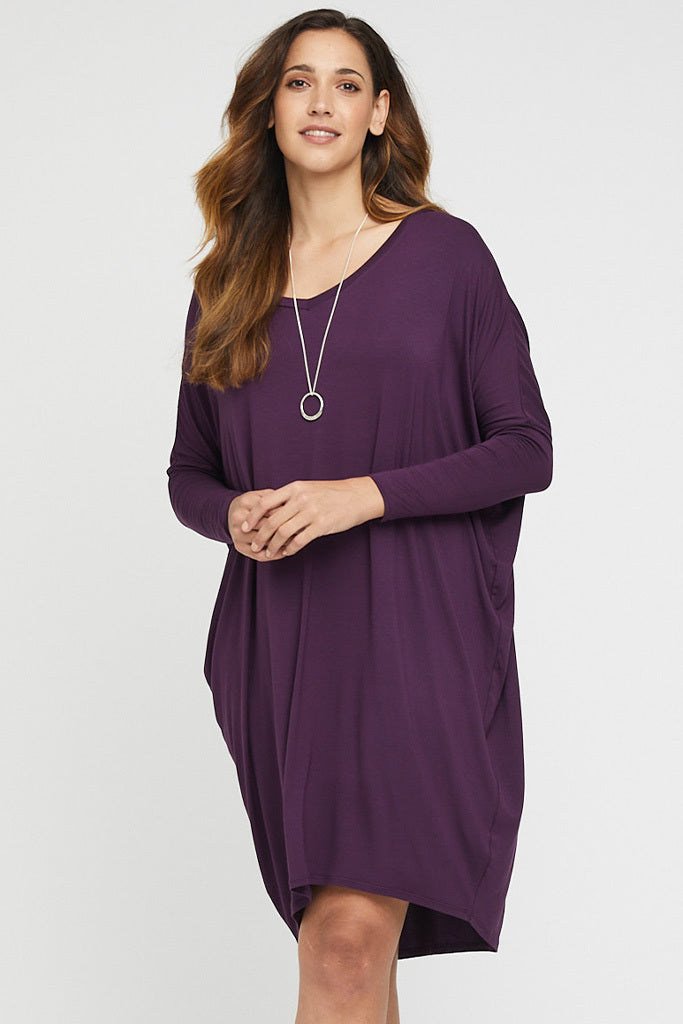 Oversized bamboo dress in plum.