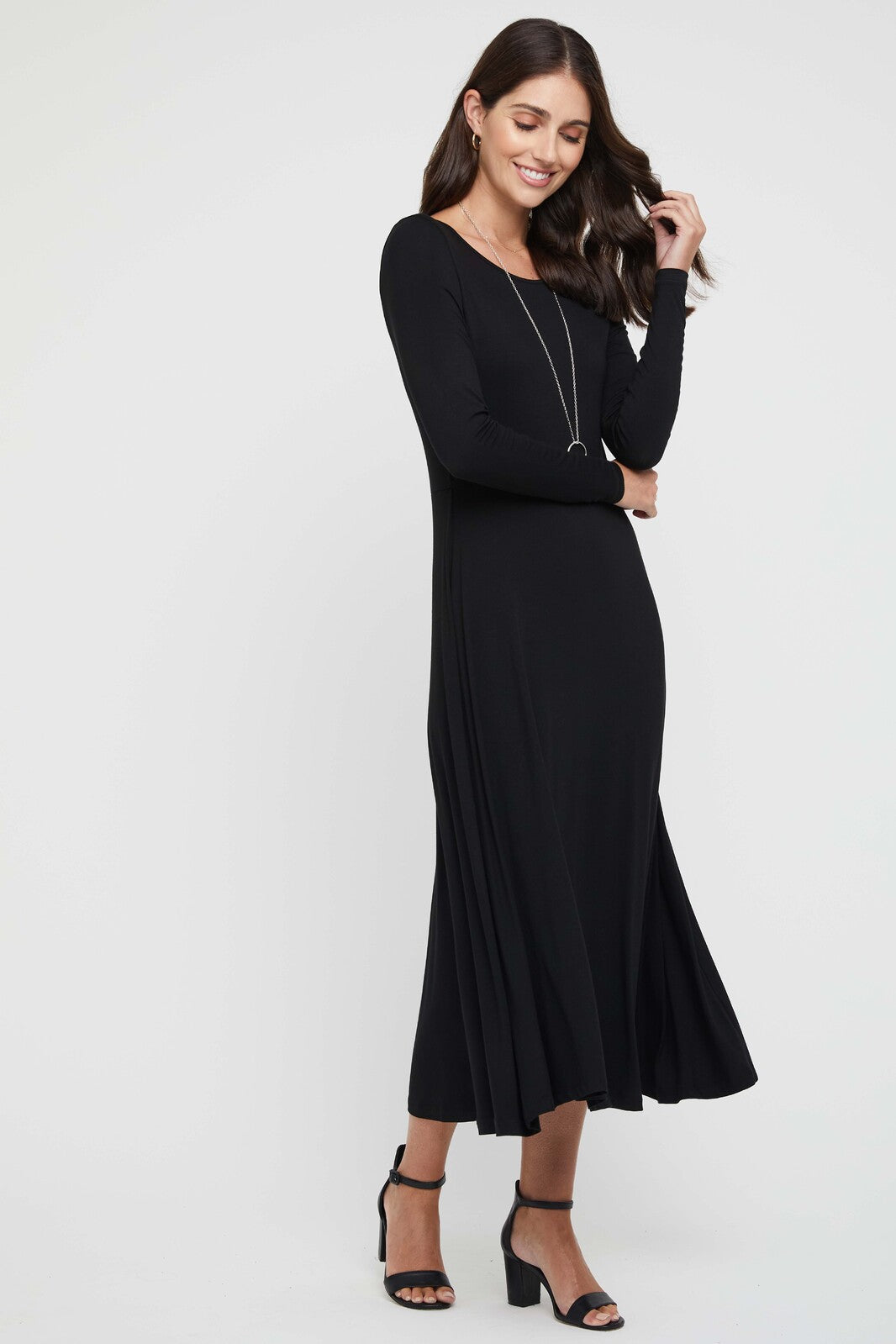 Soft black bamboo winter dress for everyday wear.