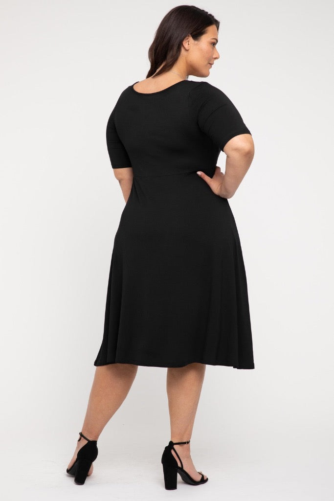 Plus size black midi dress