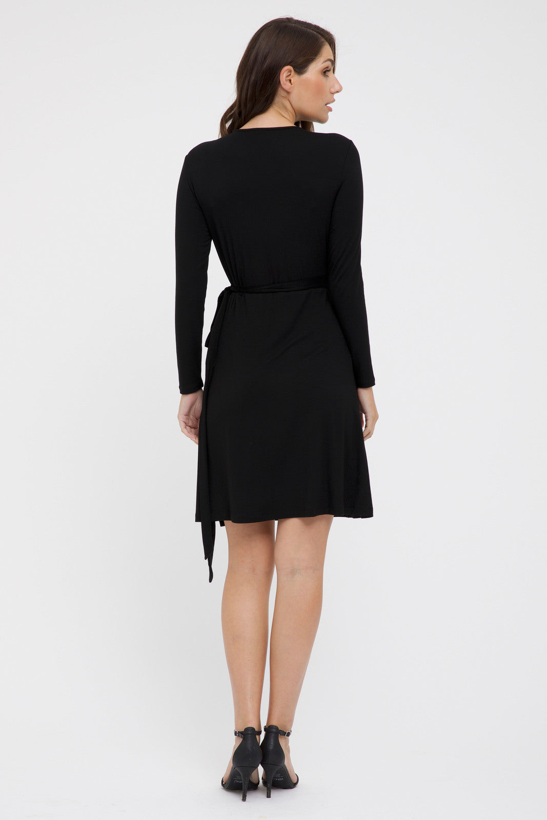 Timeless black bamboo wrap dress with long sleeves