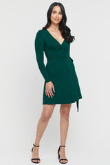 Long Sleeve Wrap Dress - Dark Emerald