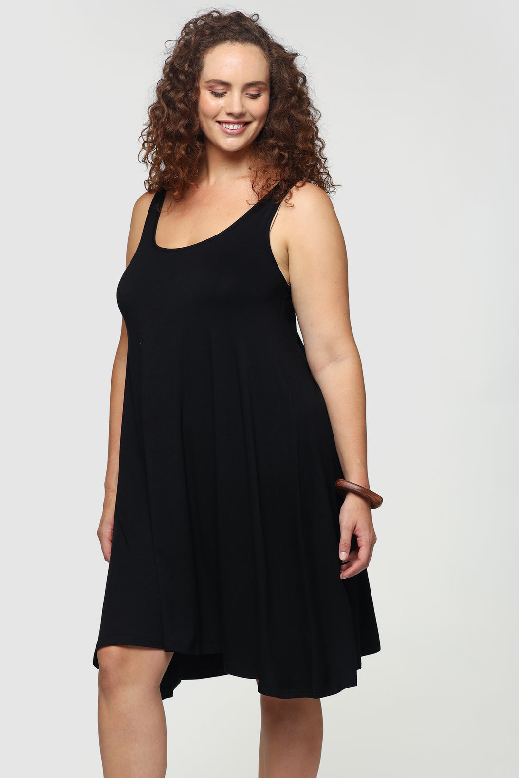 Plus size black bamboo dress with relaxed fit.