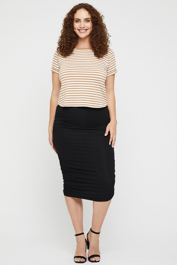 stretchy bamboo skirt with ruching in black