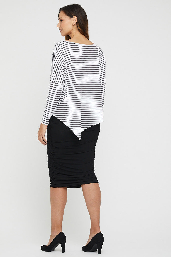 long bamboo tube skirt with ruching detail on the side