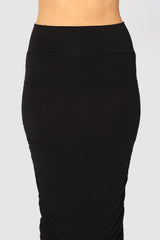 Long Ruched Bamboo Skirt - Black