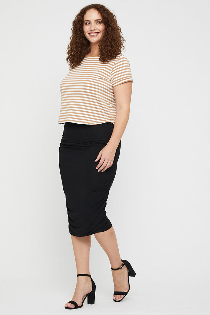 office style bamboo skirt with ruching in classic black