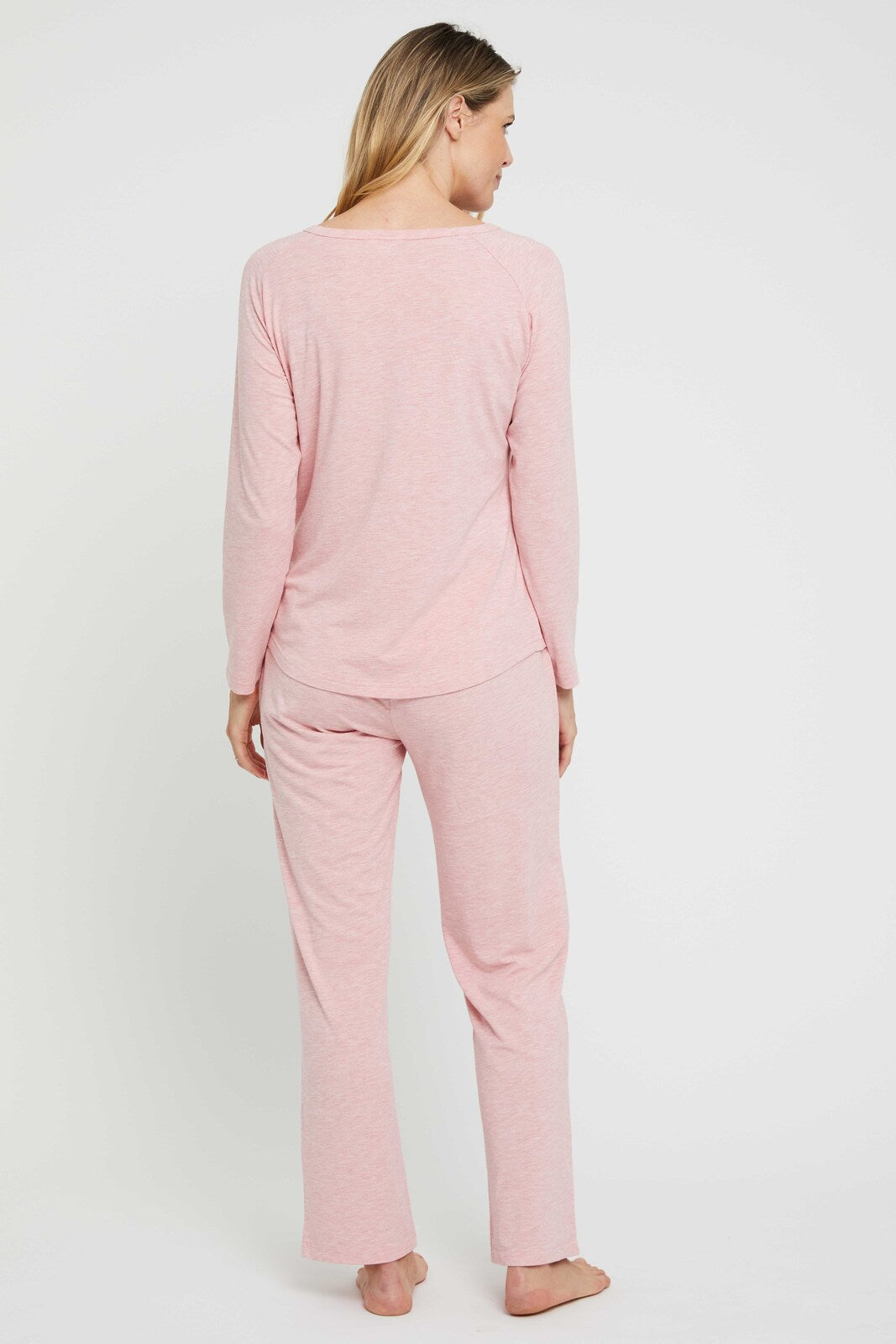 Back view of soft and comfortable pink pyjama pants made out of breathable bamboo - perfect for sensitive skin.