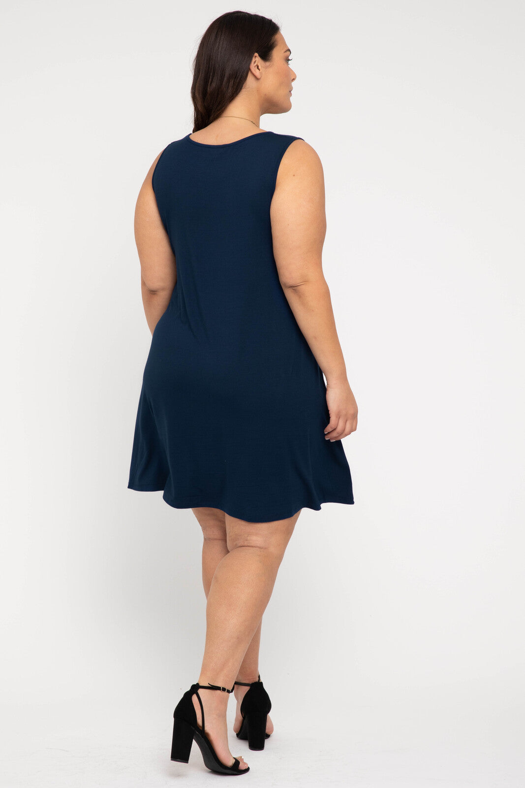 Curvy navy bamboo dress for summer.