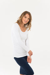 Long Sleeve Ruched Bamboo Tee - White