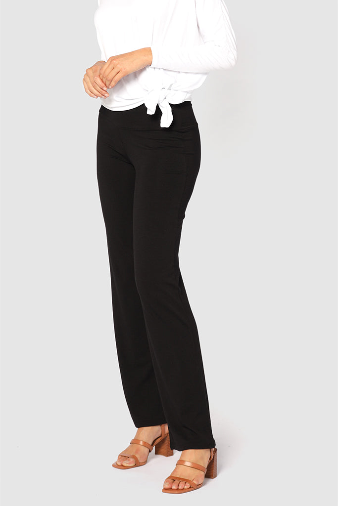 Detail of bamboo fabric pants in black – soft and breathable