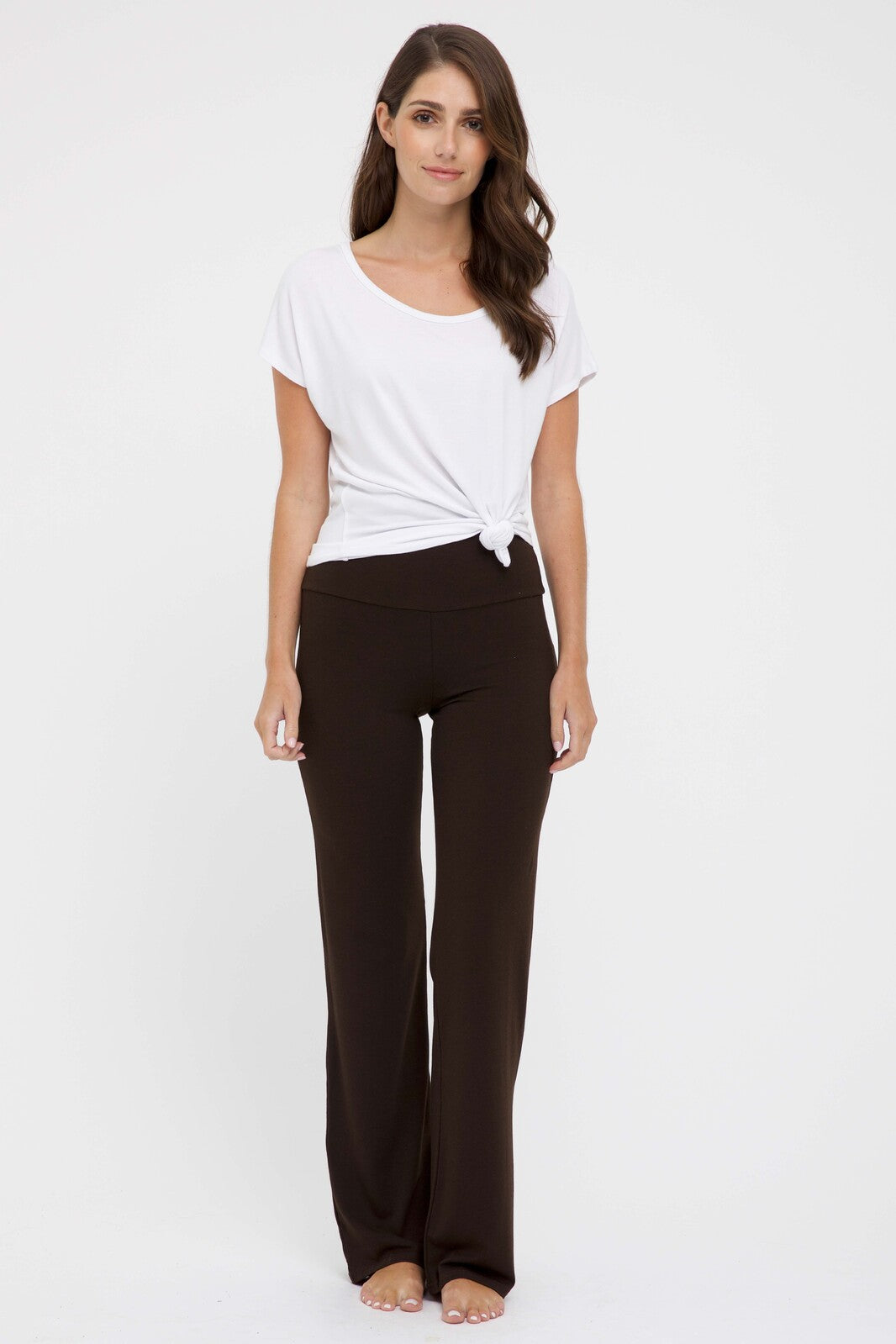 Wide waistband in brown bamboo blend for all-day comfort.