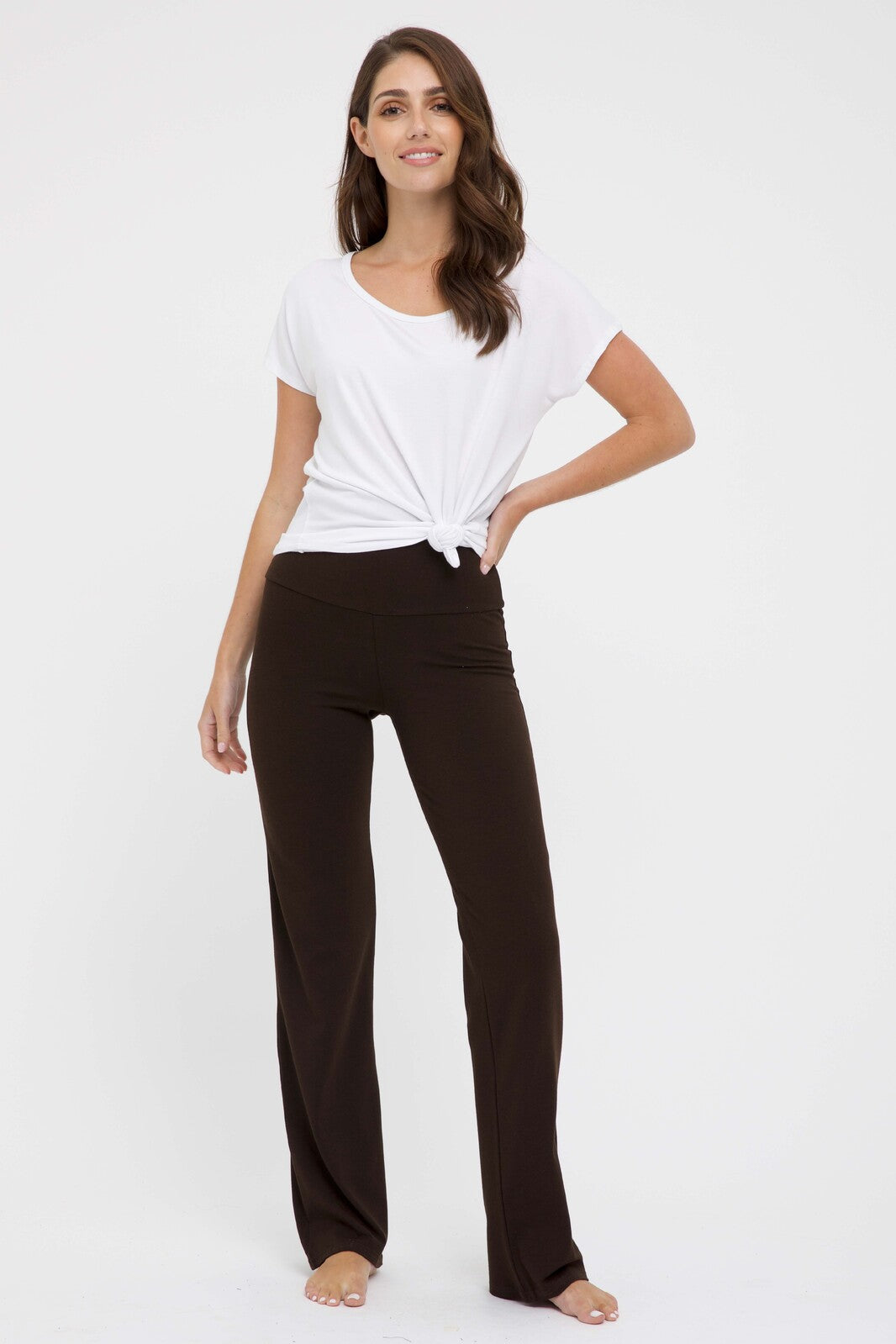 Lightweight chocolate bamboo pants perfect for at-home comfort or casual errands