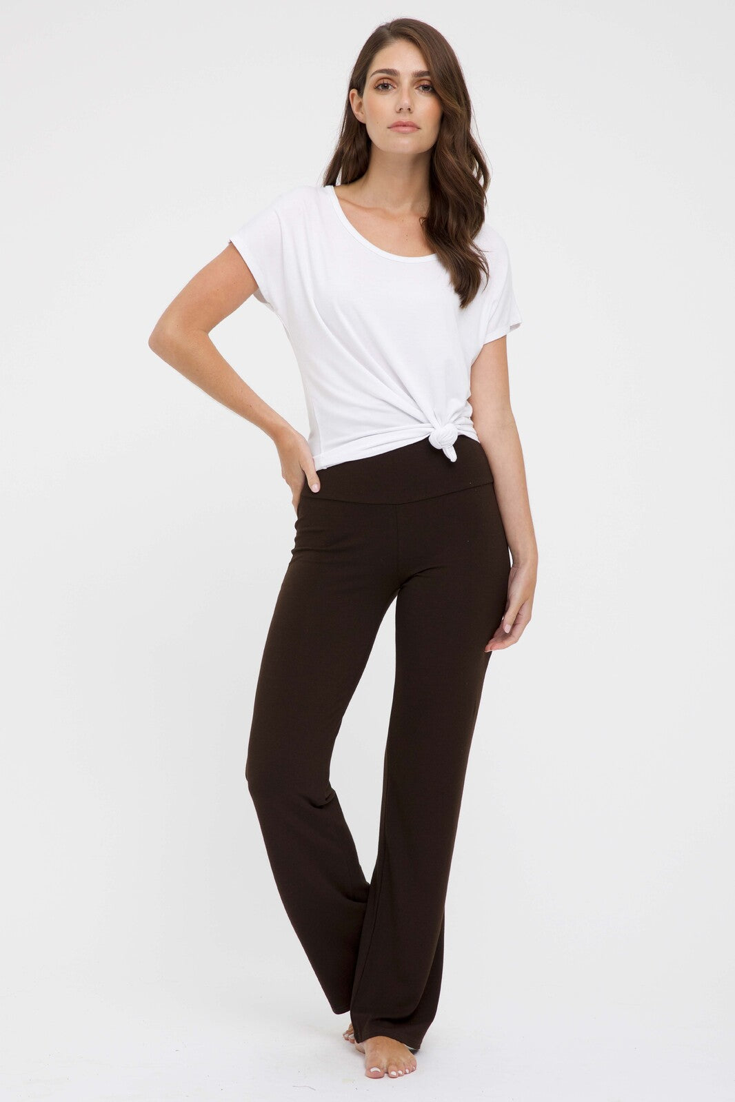 Breathable brown bamboo trousers designed for easy everyday dressing